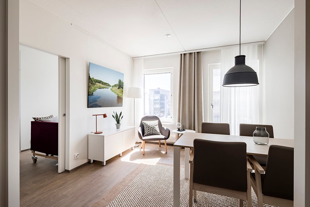 Elämänkaarikodit, apartment living room. Photo: Kuvio