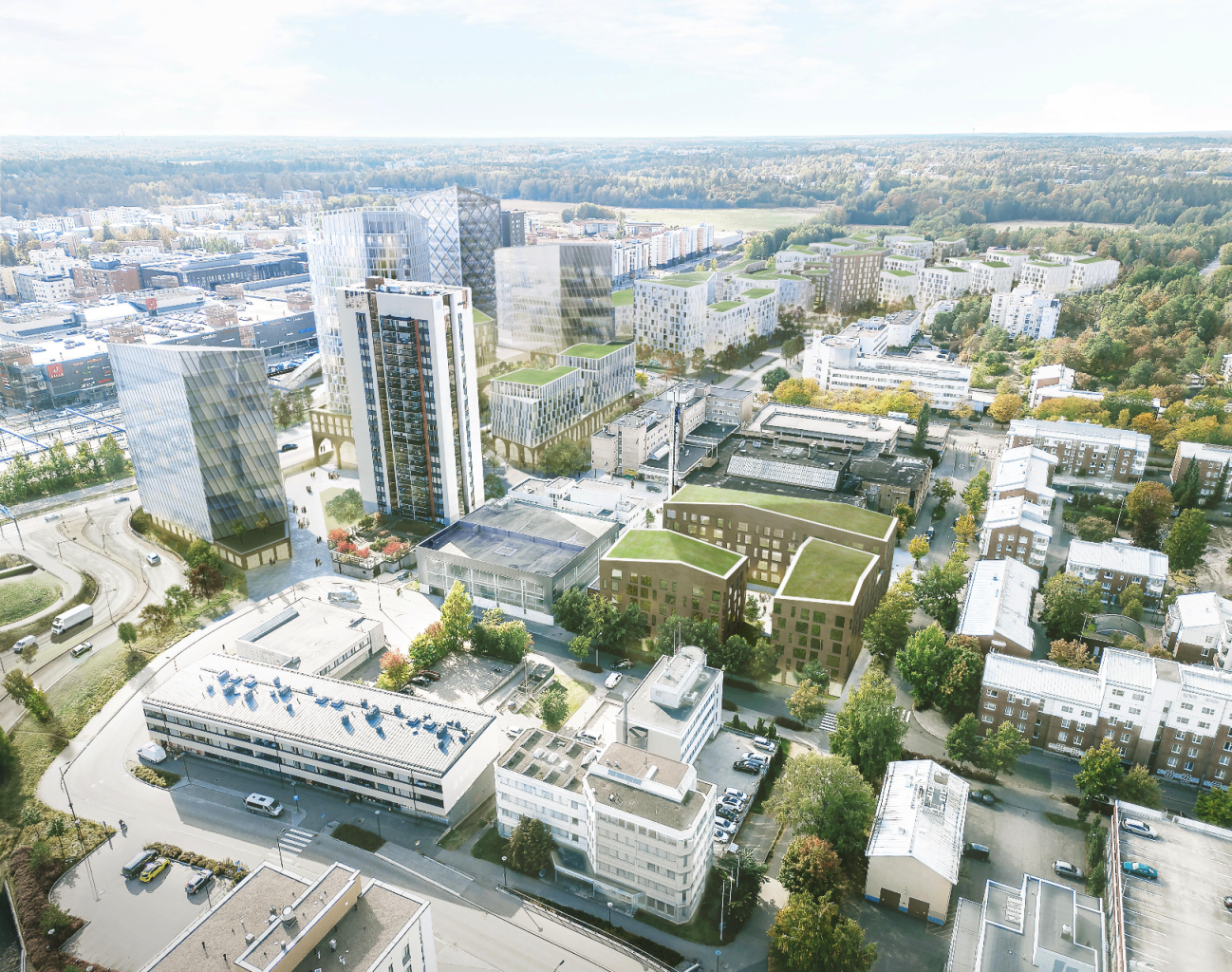 Leppävaara Centre arial view from the northeast